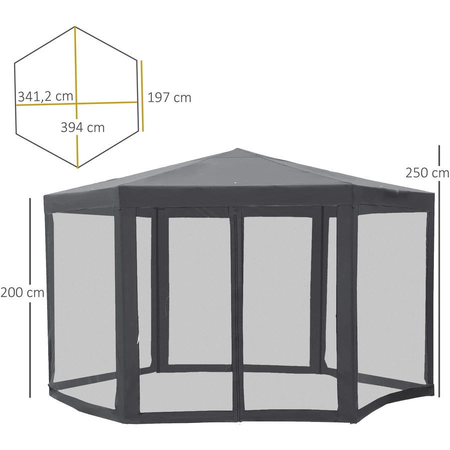 Outsunny Pavillon in sechseckiger Form grau