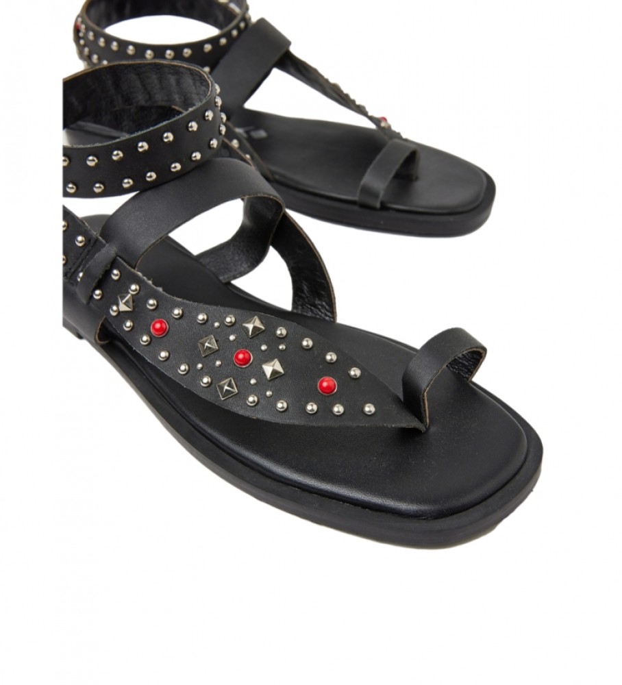 Sandálias Pepe Jeans Irma de couro preto étnico