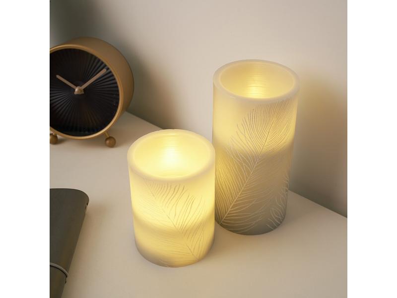 Pauleen LED-Kerzen Set Cosy Feather, Ø 7.6 cm, Grau/Weiss, LED-Wachskerze, 2er Set