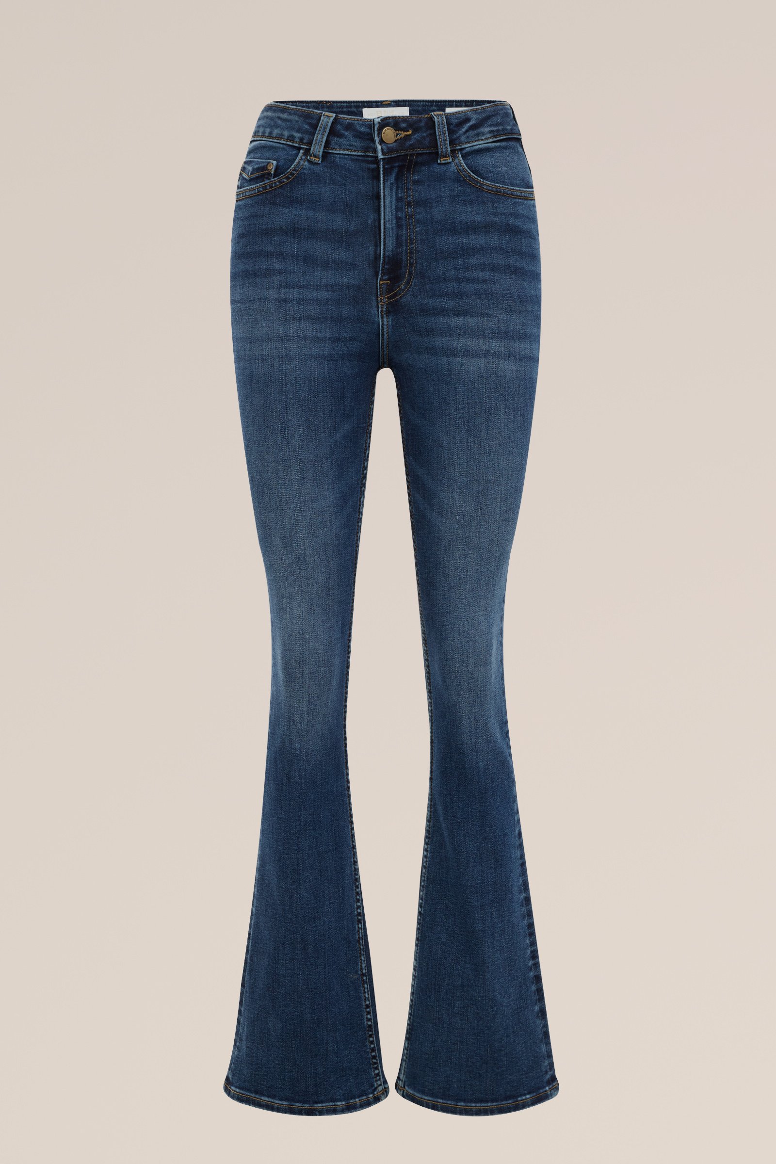 high rise flared jeans met stretch Blue Ridge Donkerblauw