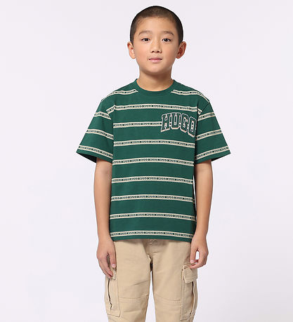 HUGO T-shirt - Green Stone/Beigestribet