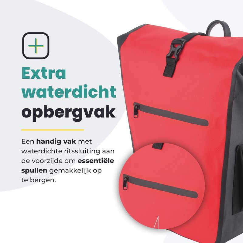 Voltano - Luxe E-bike Fietstas - Zwart/Rood - 28L - Pakaftas Met Laptopvak - 100% Waterdicht