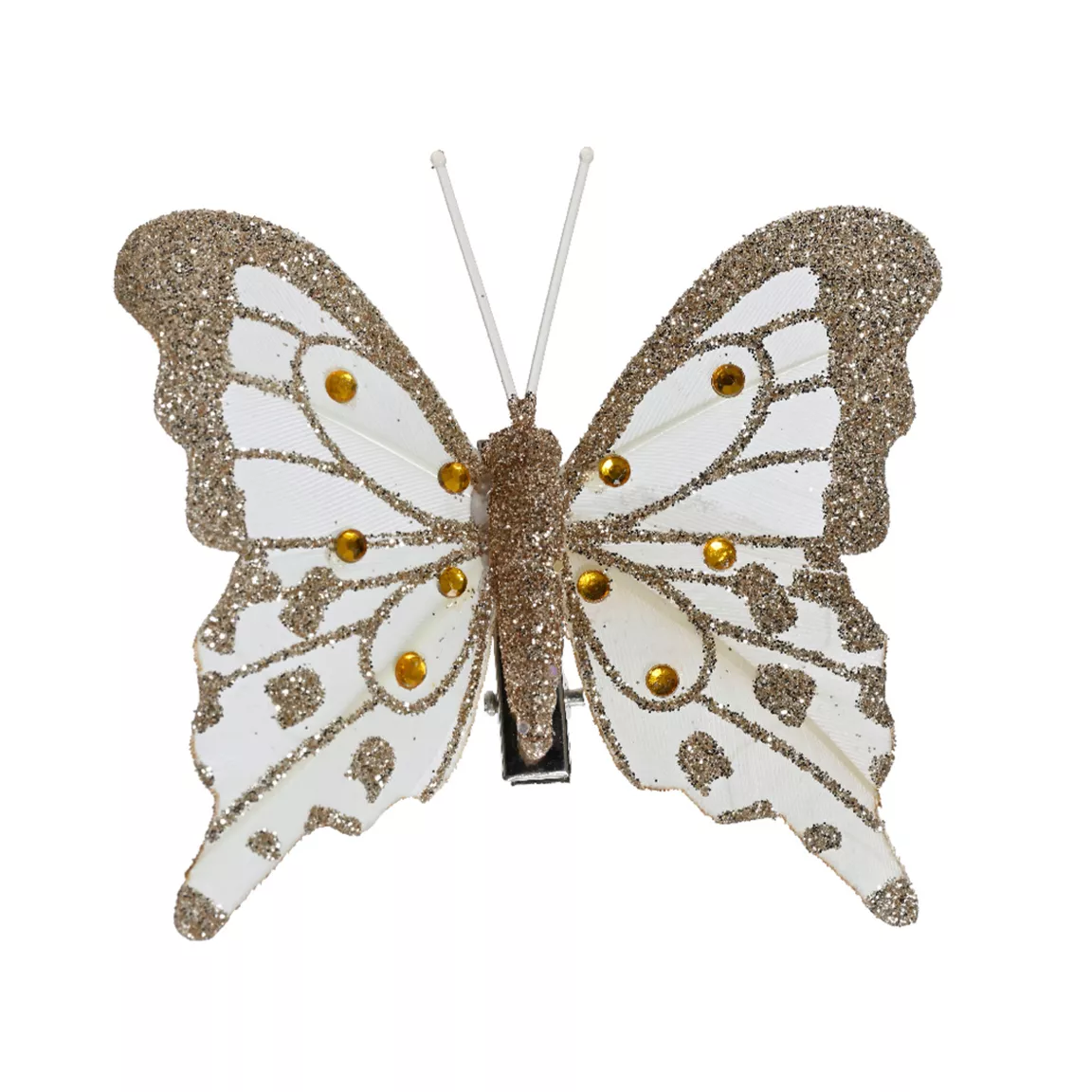 Lot de 4 Papillons sur pince (H8 cm) Éclats et perles Dorés