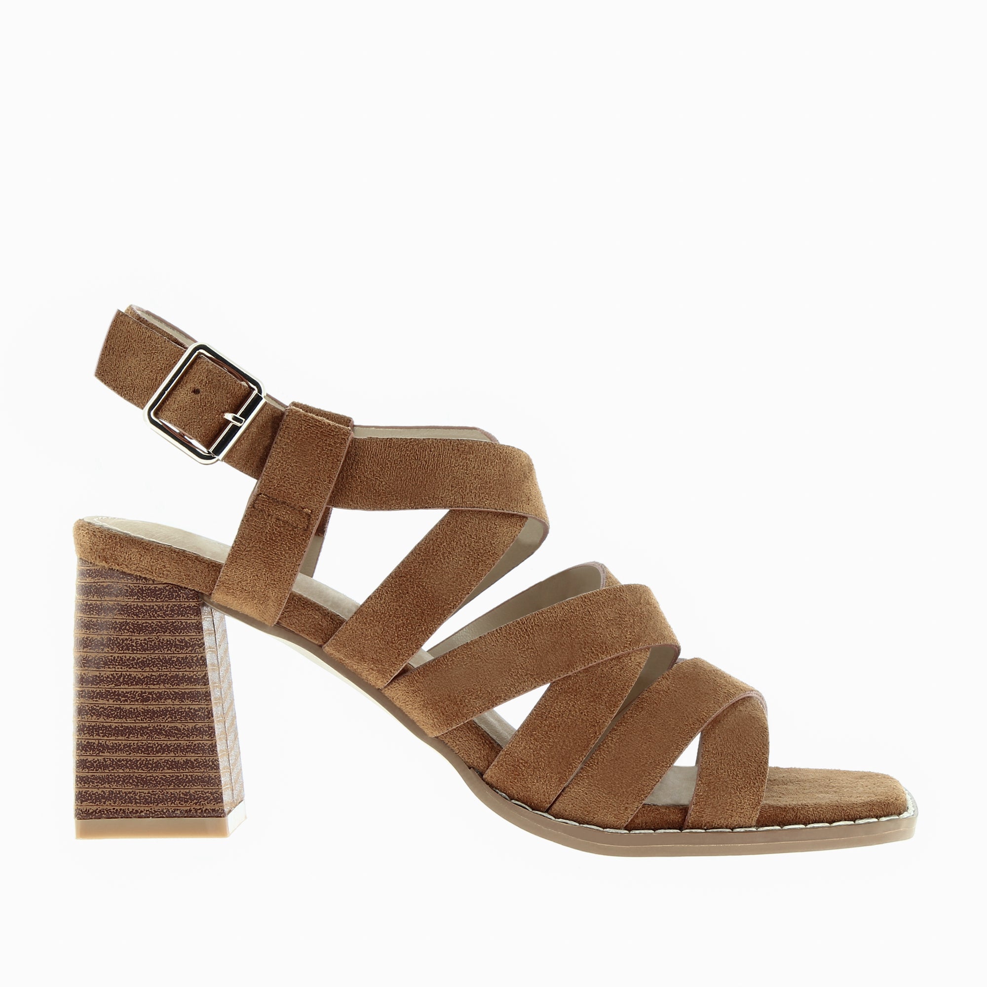 Sandales à talon, Compensées-Sandales Carrie camel à multibrides croisées et talon haut