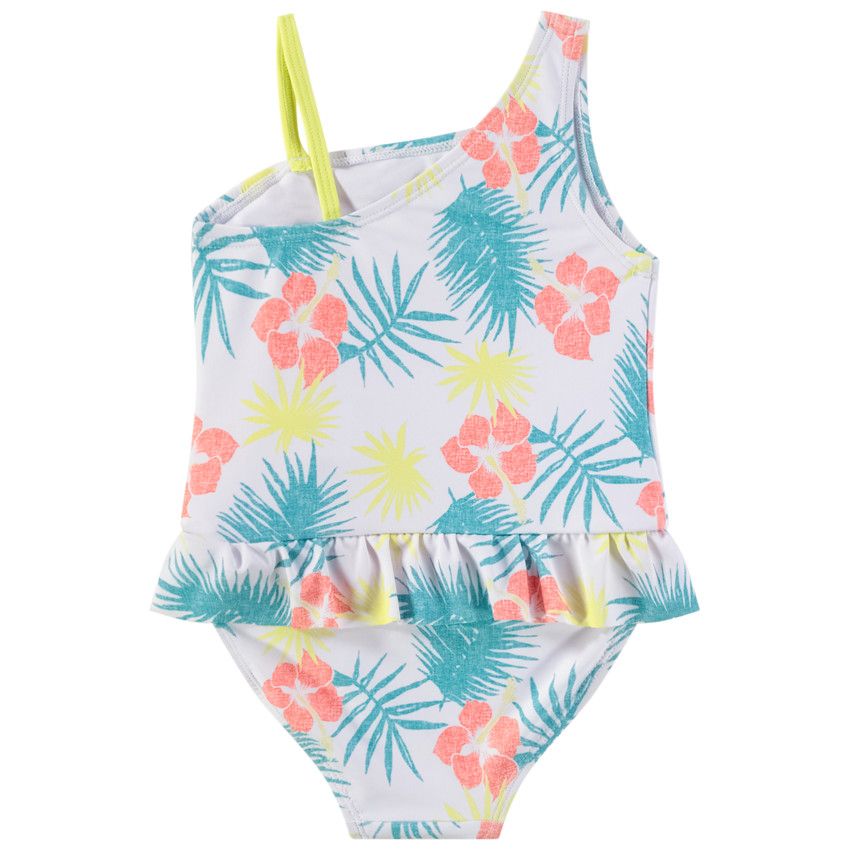 Maillot de bain 1 pièce en jersey imprimé fleuri pour bébé fille - Blanc