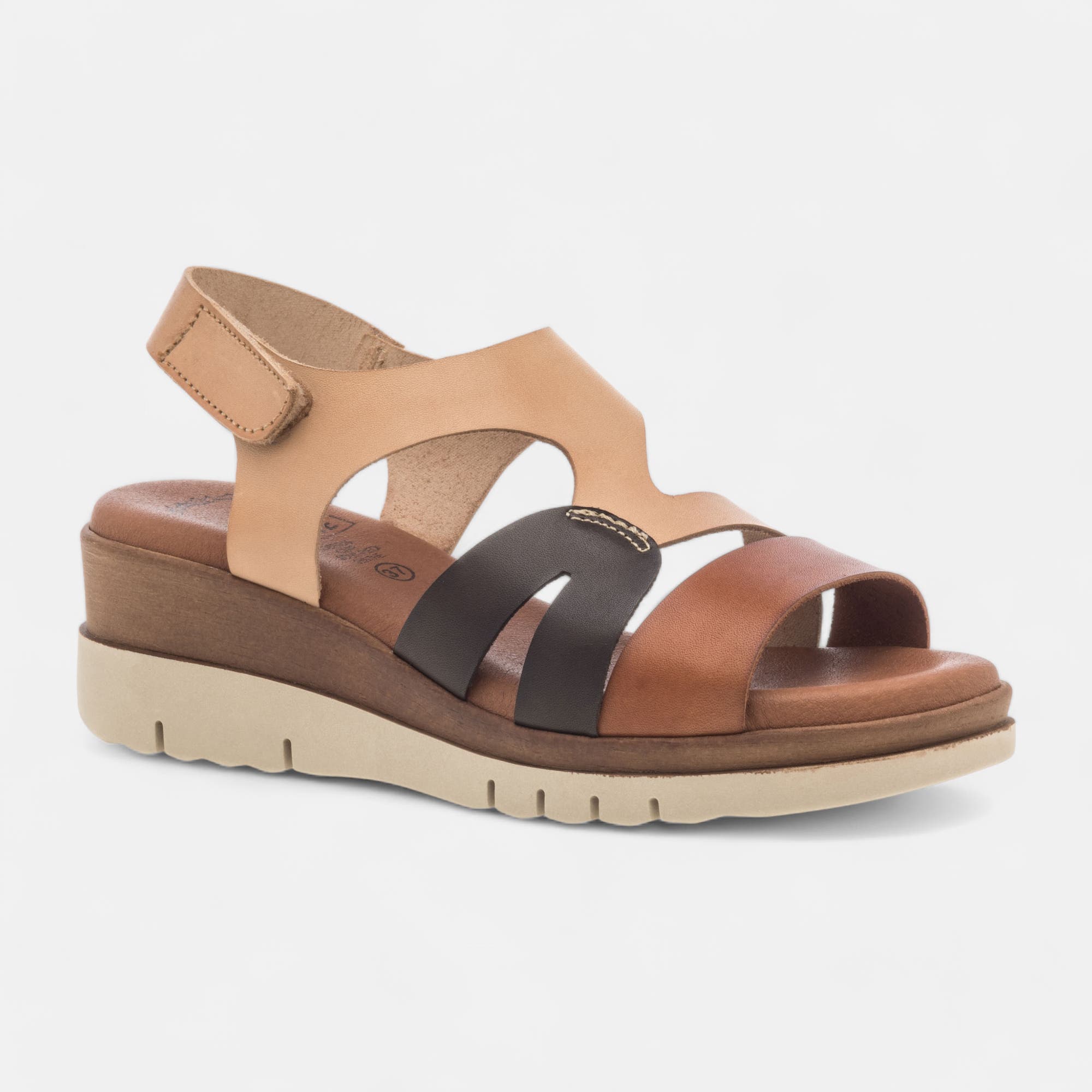 Sandales à talon compensé Femme en cuir beige