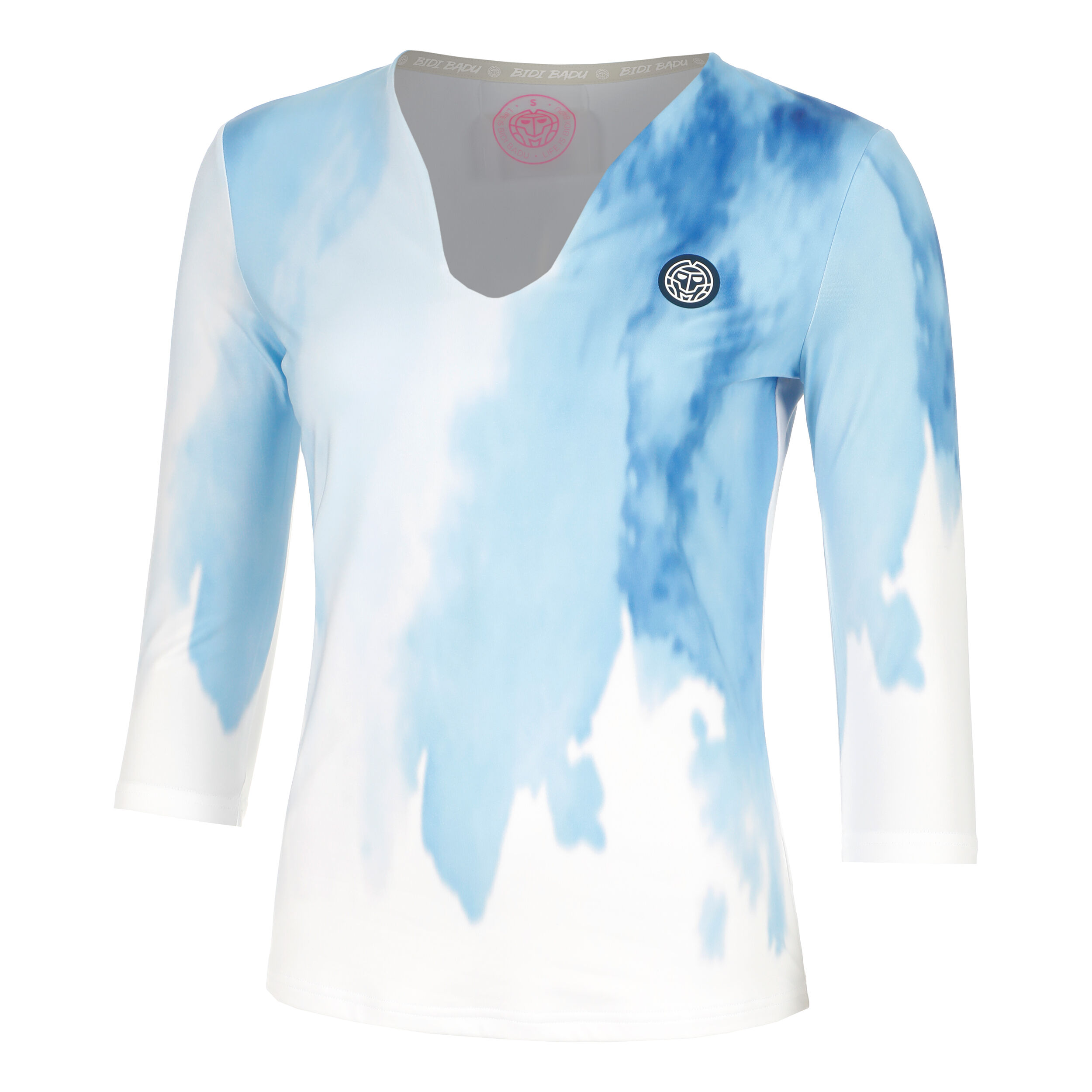 BIDI BADU Watercolour V-Neck Haut Manches Longues Femmes - Blanc , Bleu