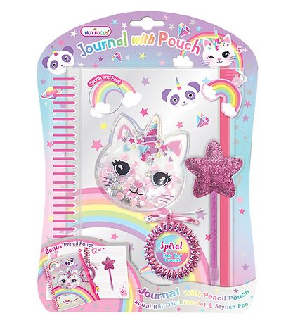 Hot Focus Notizbuch m. Federtasche - 4 Teile - Glitzerkat