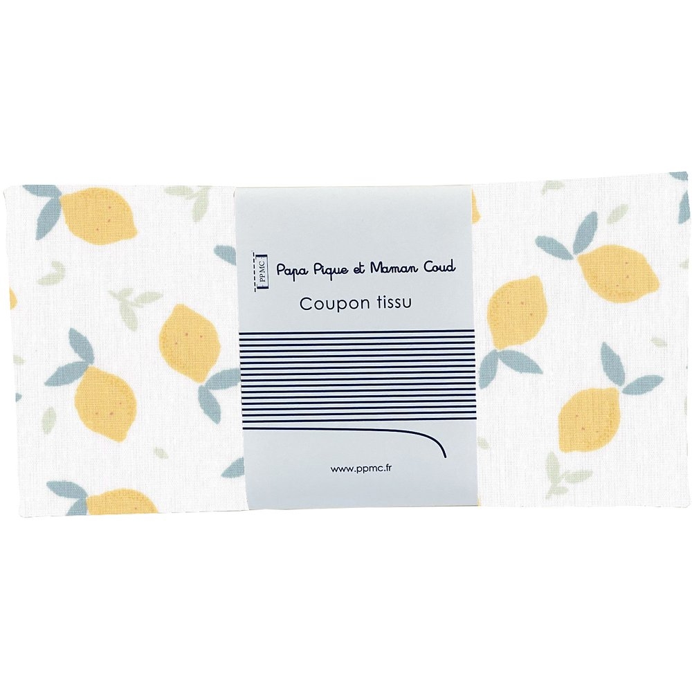Coupon Tissu 50 Cm Citrons Jaune Blanc Ex1056