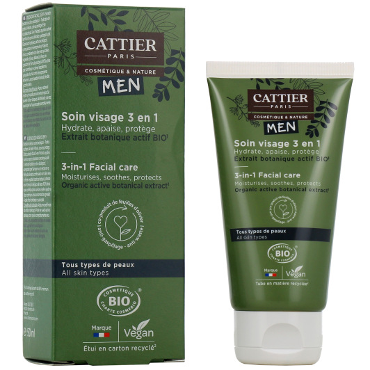 Cattier Men soin visage homme 3 en 1 - Hydrate, apaise et protège
