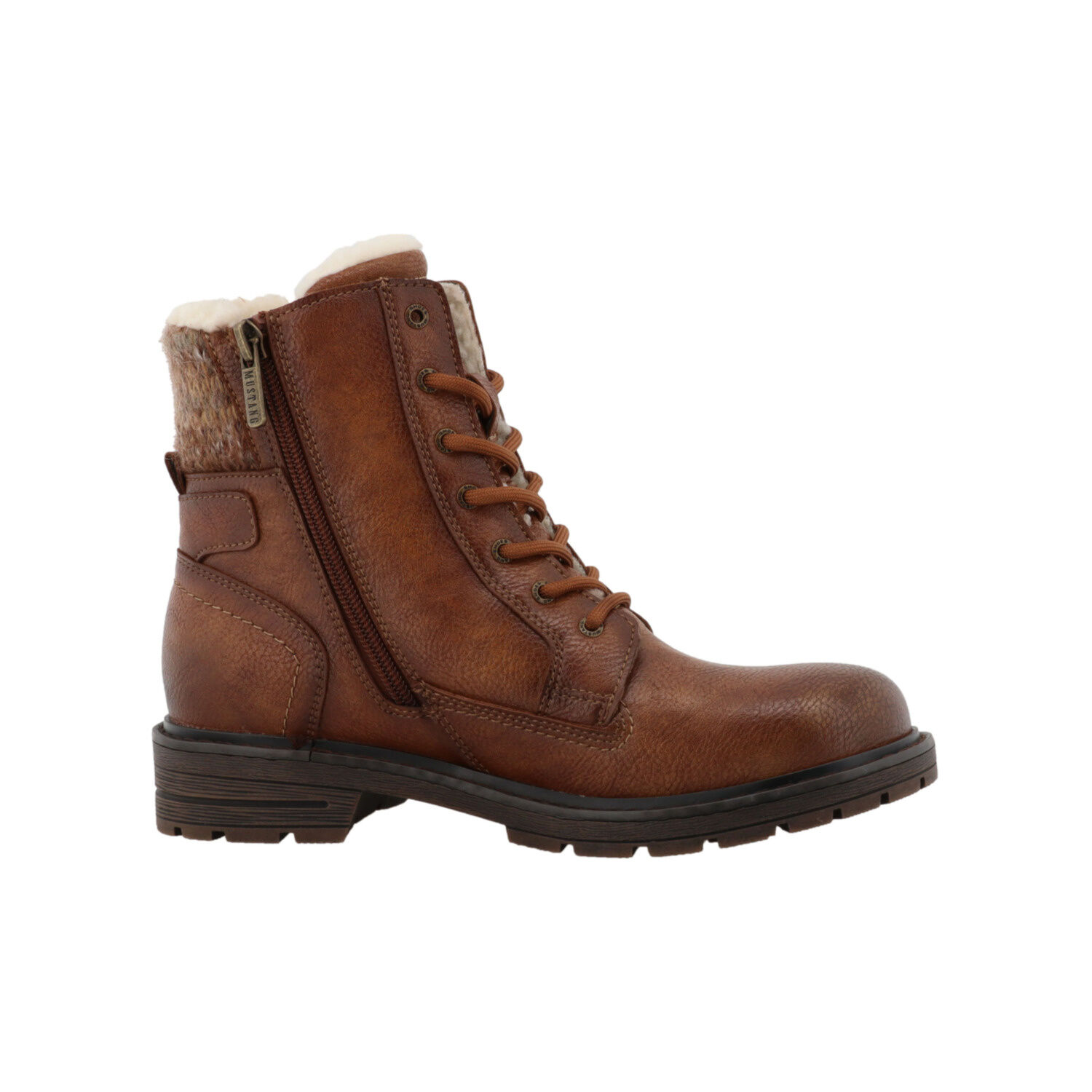 MUSTANG Schnürstiefelette aus pflegeleichtem Softmaterial mit Wollkragenabschluss