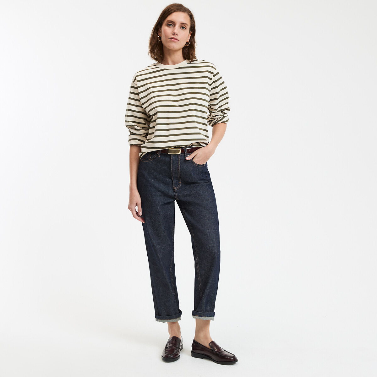 COLEÇÃO LA REDOUTE<br>Calça jeans reta 7/8, cintura alta