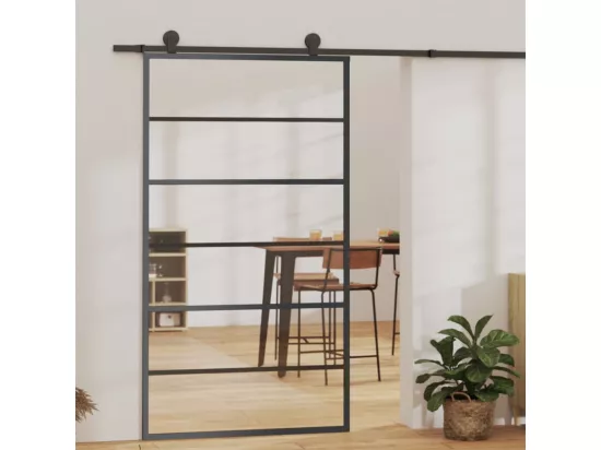 Porte coulissante Verre ESG et aluminium 102x205 cm Noir