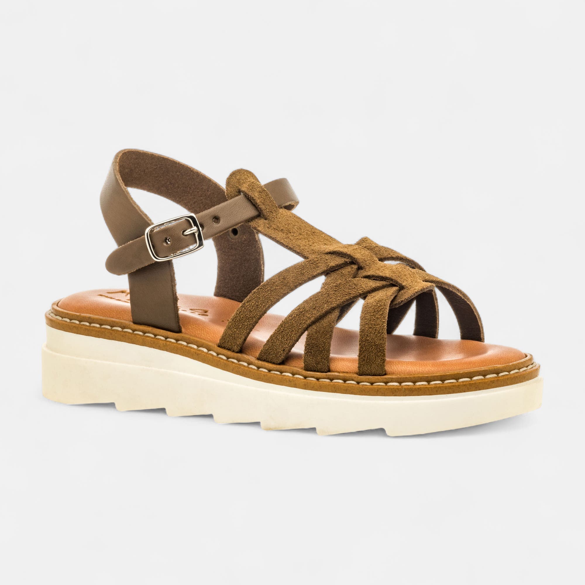 Nu-pieds Fille en cuir kaki