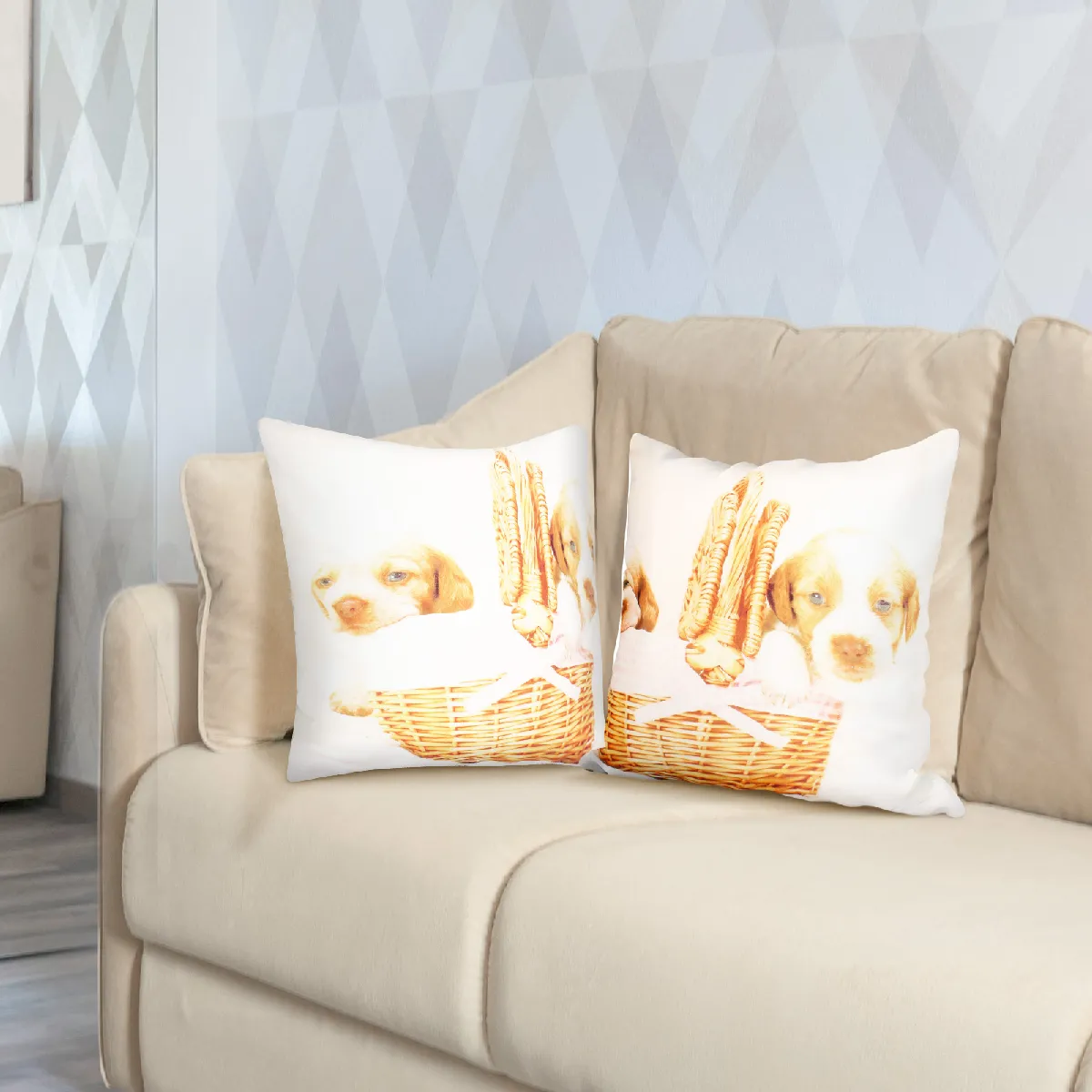 Lot de 2 Housses de Coussin AVIZAR - Motif Chiots
