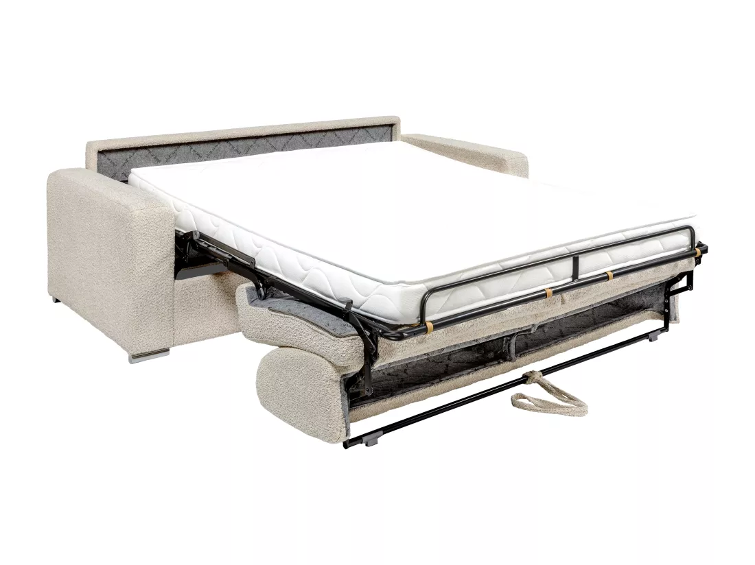 Canapé 3 places convertible express bouclette beige - Couchage 140 cm - Matelas 14 cm - CALITO