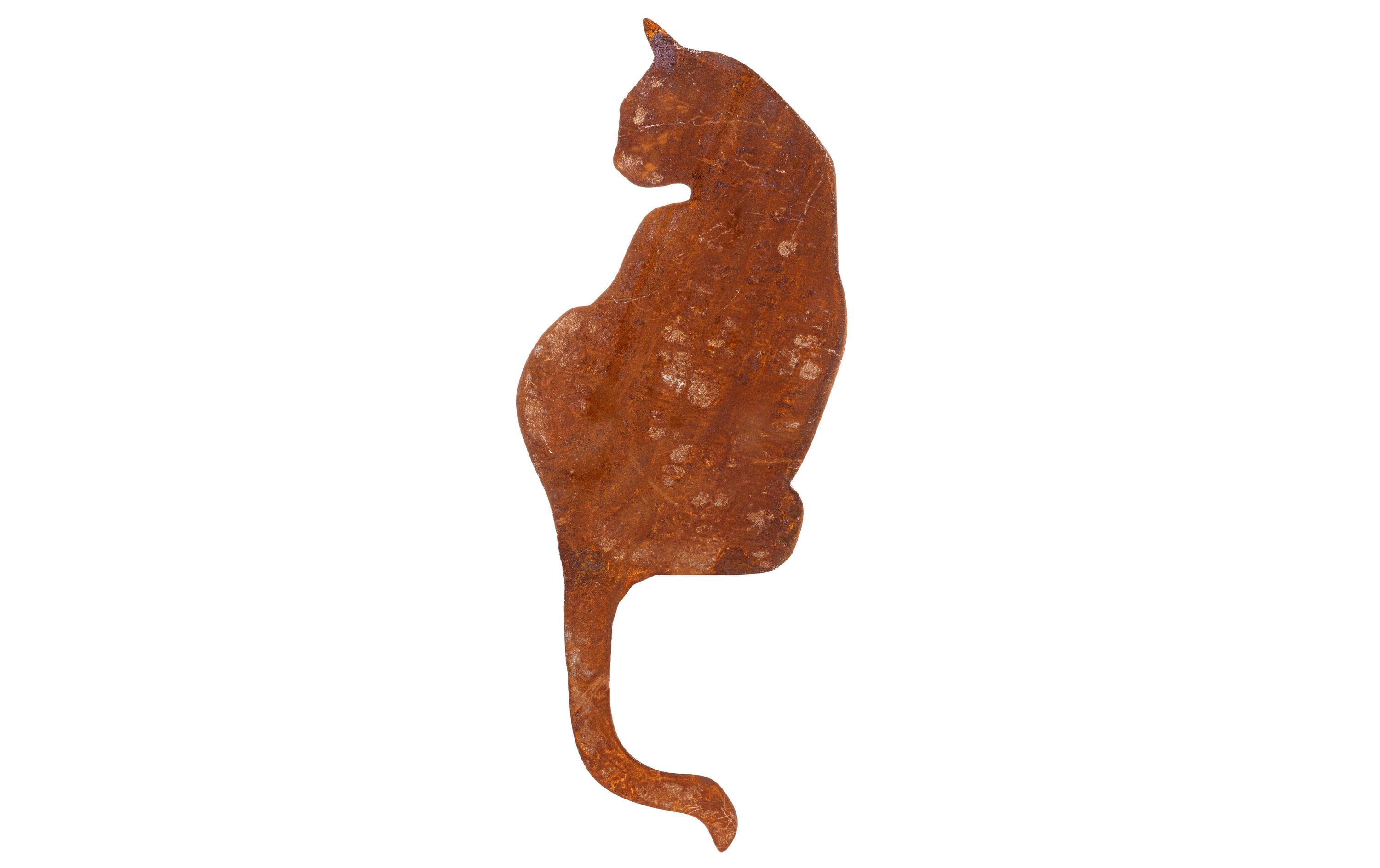 Dekofigur Katze auf Platte, von hintenGartendeko aus Rost