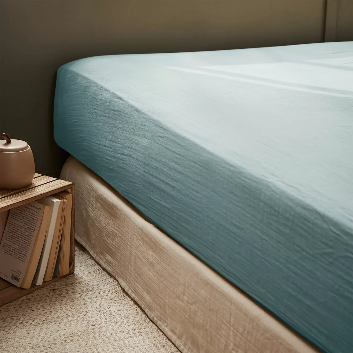 Drap housse gaze de coton (140 x 200 cm) Gaïa Bleu canard