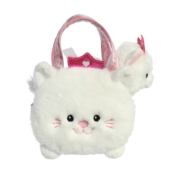 Plüsch Katze - mit Tasche weiß und pink