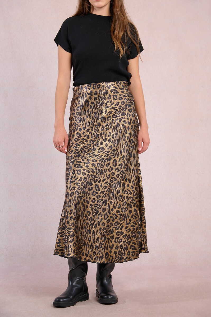 MOLLY BRACKEN<br>Saia longa com acabamento acetinado e estampa de leopardo