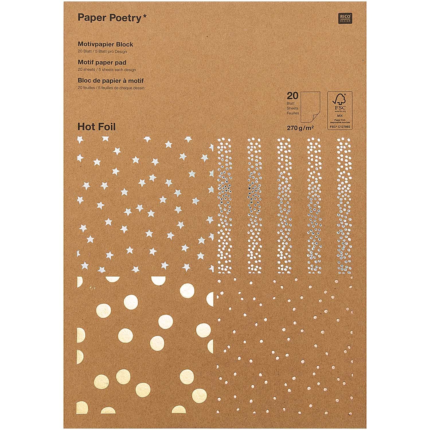 Motivpapier-Block KRAFTPAPIER PUNKTE 20 Blatt in natur