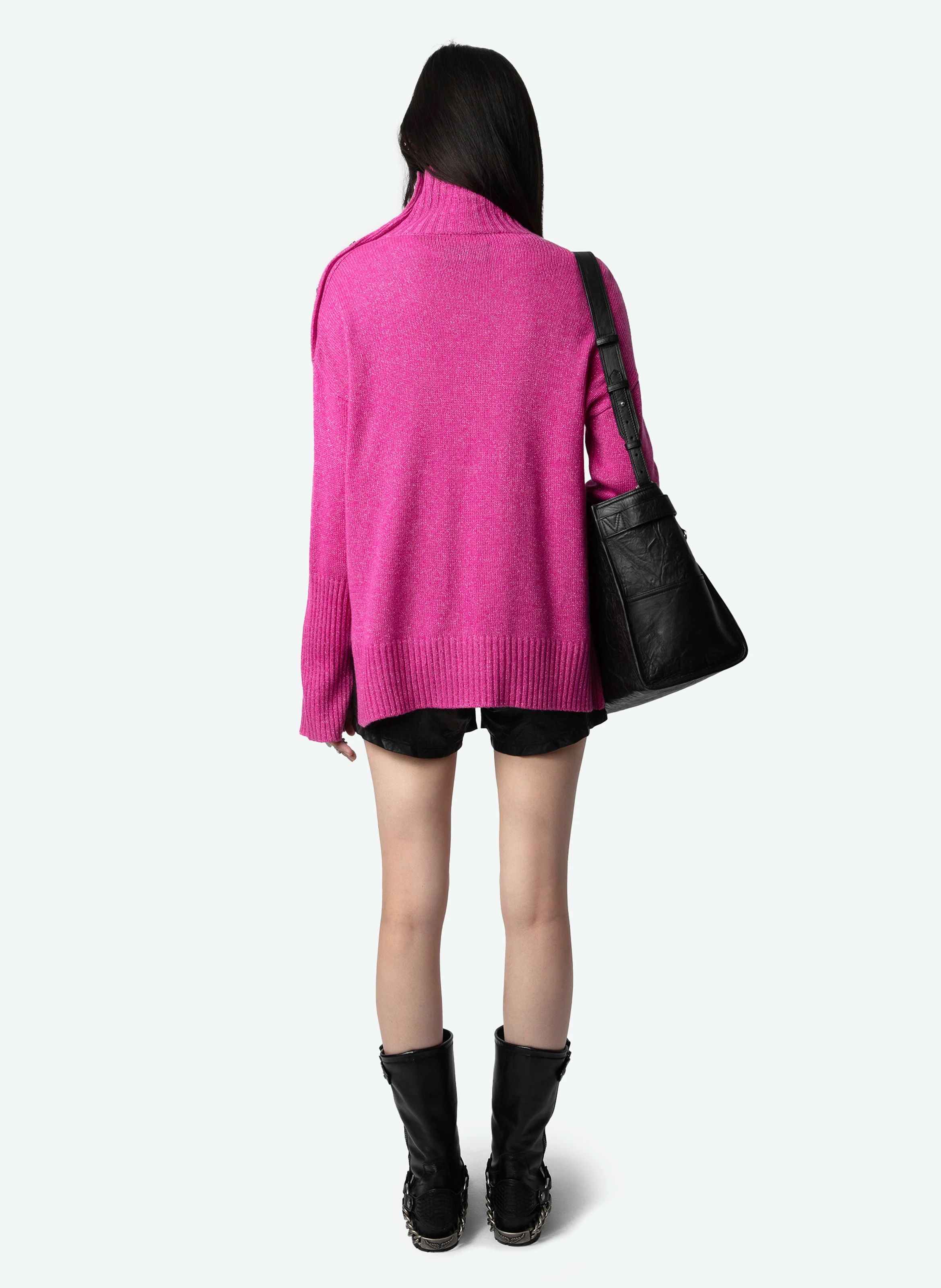 ALMA - Pull droit col montant en cachemire mélangé | Rose