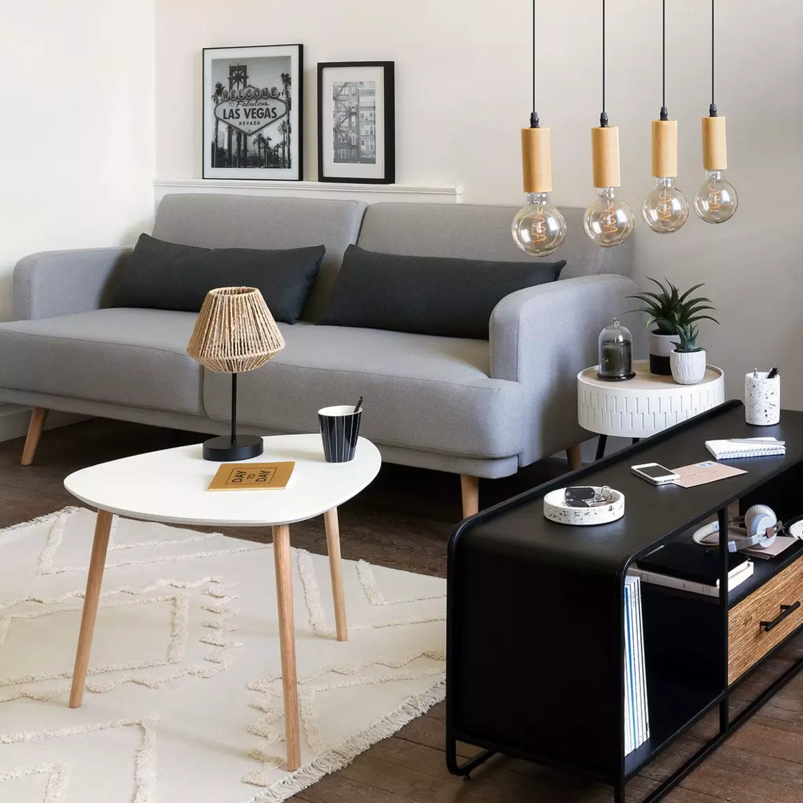 Table à café en bois (H45 cm) Mileo Polygone Blanche