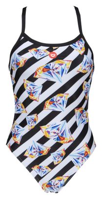 Maillot de Bain 1-pièce Femme Arena Crazy Diamonds Challenge Back Blanc Noir