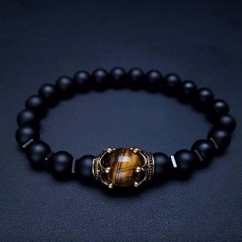 Bracelet force en onyx et oeil de tigre