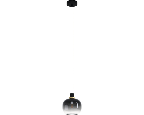 Hanglamp, 1-lichts, HxØ 110x19 cm, zwart/messing, glasdampgecoat zwart/grijs/transparant