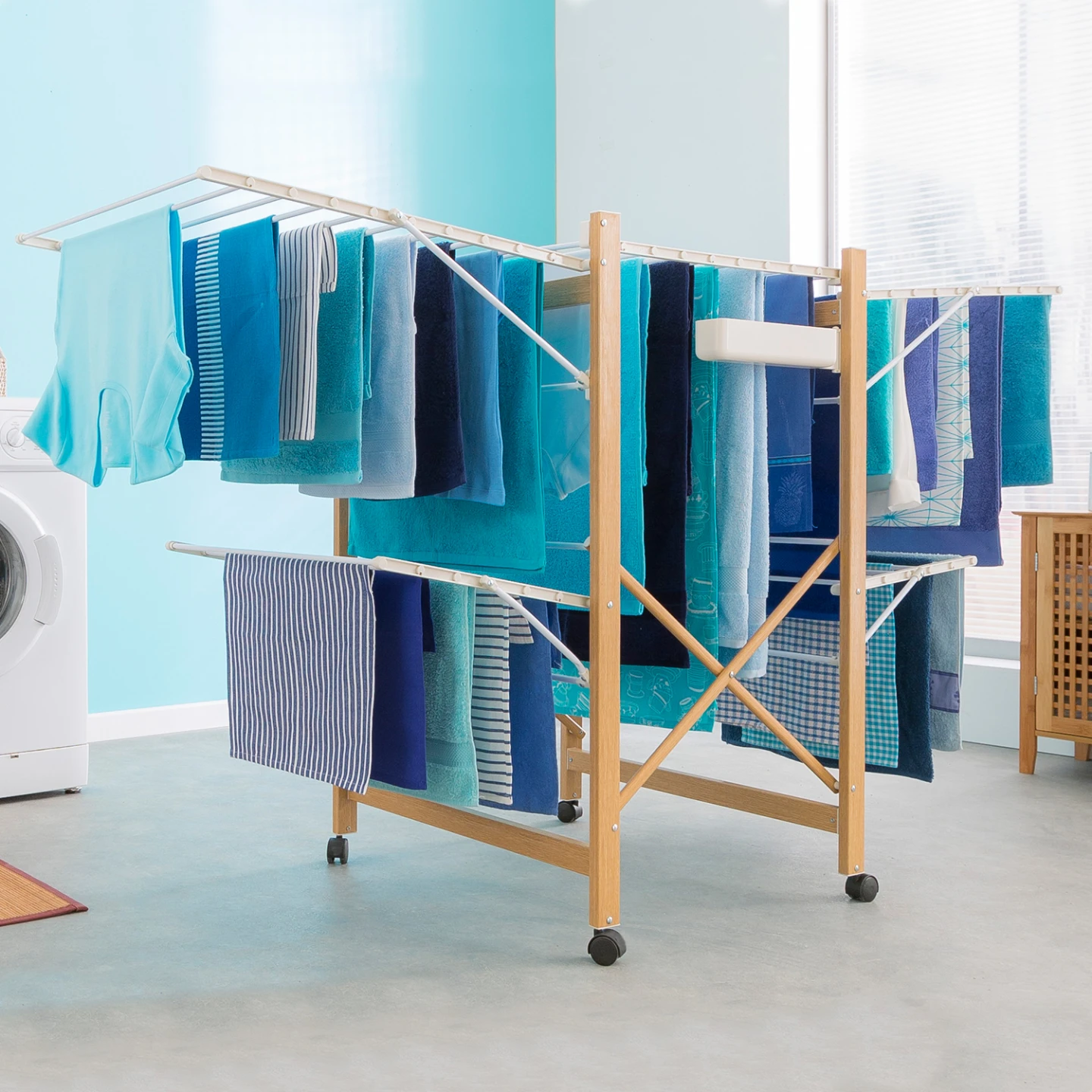 Séchoir à linge pliable DELUXE capacité 27M blanc et effet bois