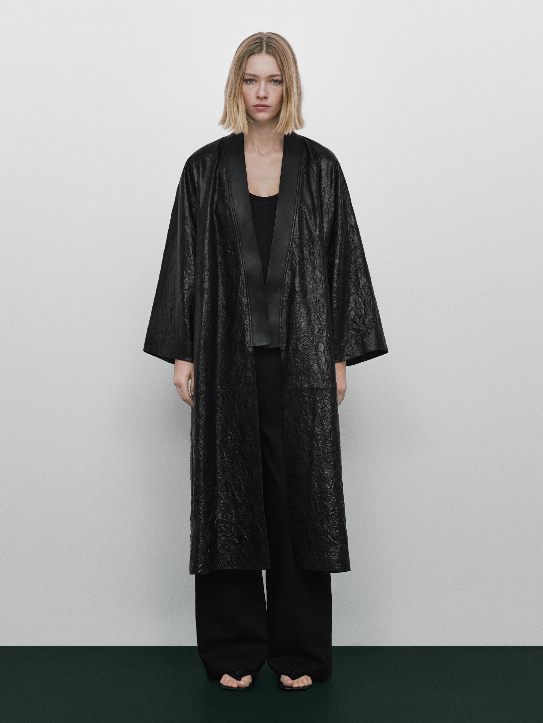 Kimono piel napa craquelada Edição limitada - NEGRO