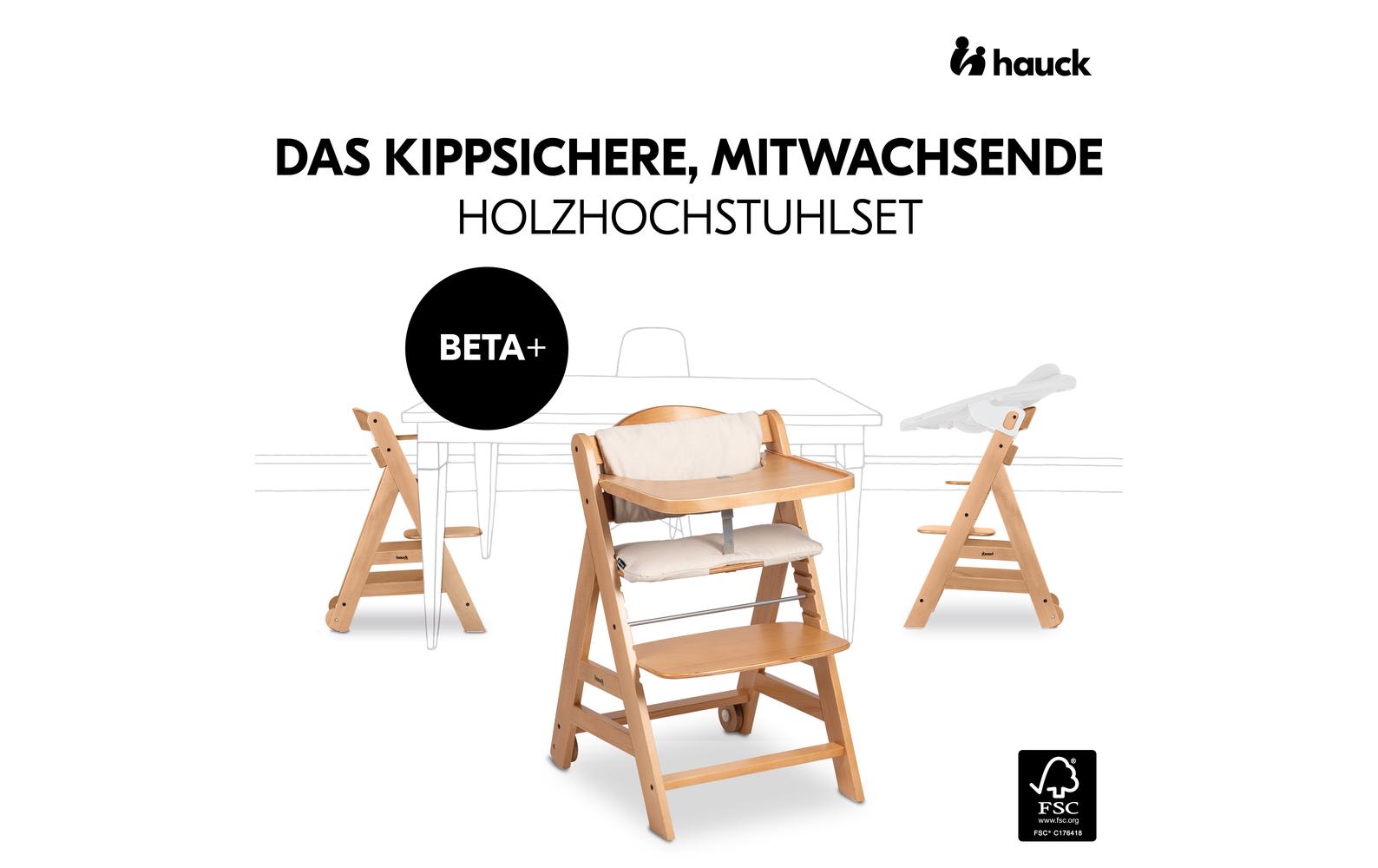 Treppenhochstuhl Beta+ Natural<br>Kippsicheres und mitwachsendes Holzhochstuhlset