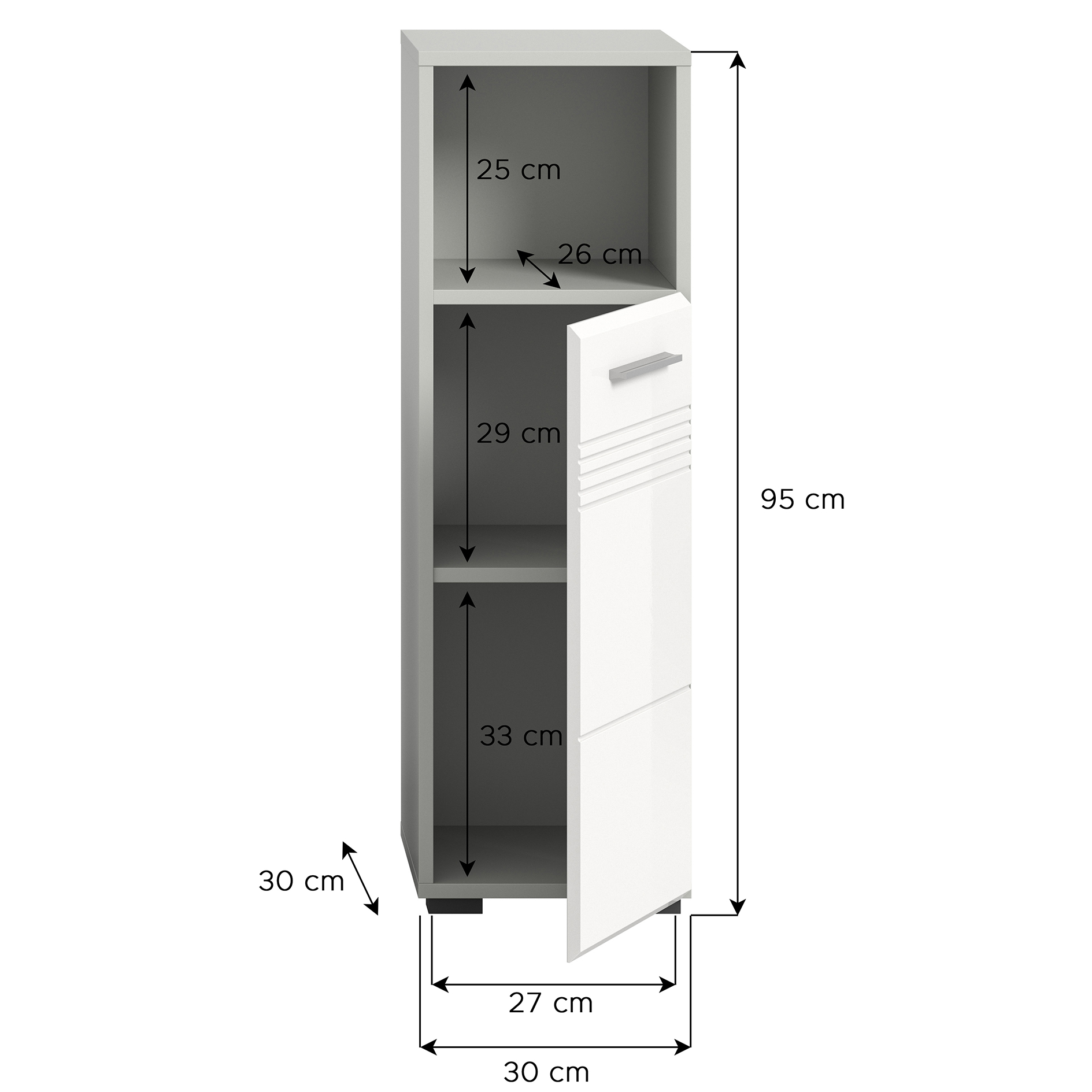 Standschrank COPA - weiß Hochglanz - hellgrau - 95 cm