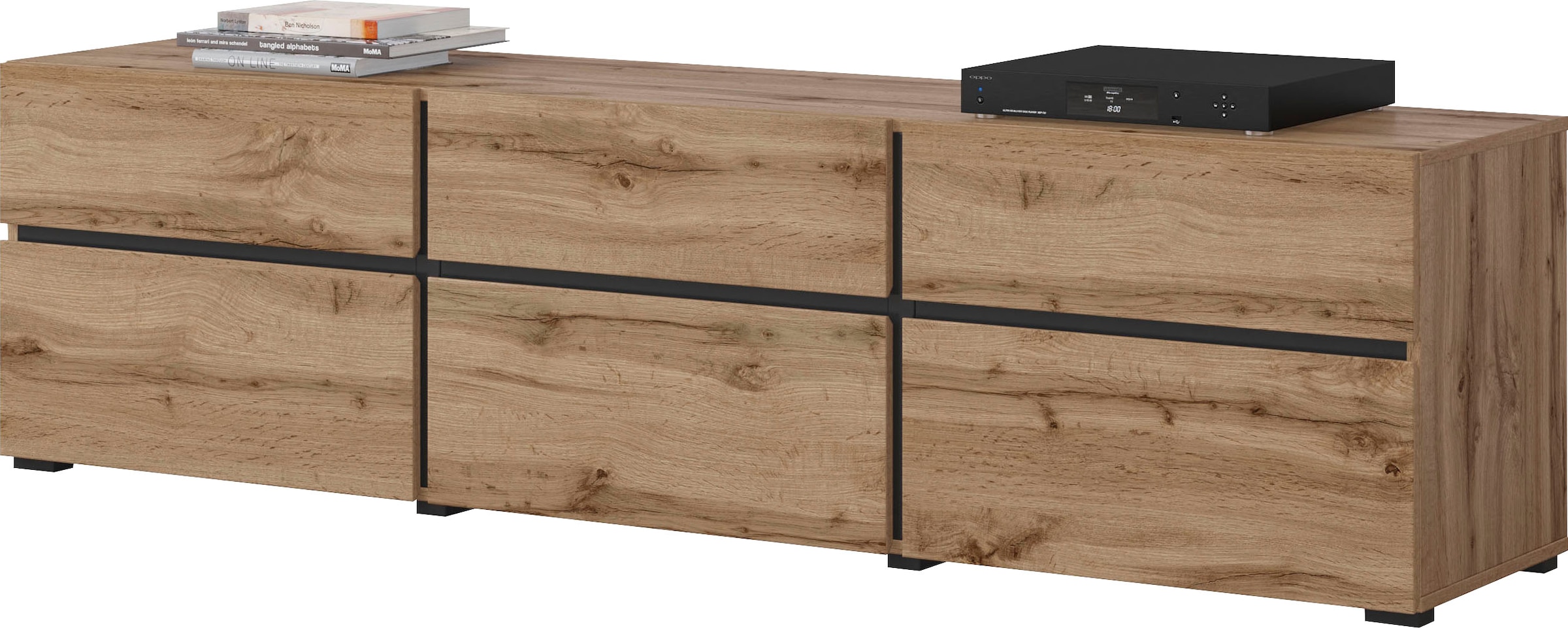 INOSIGN Lowboard »Cross, moderne grifflose TV-Kommode,3 Klappen/3 Schubkästen« Breite 180 cm, TV-Schrank mit viel Stauraum, TV-Board