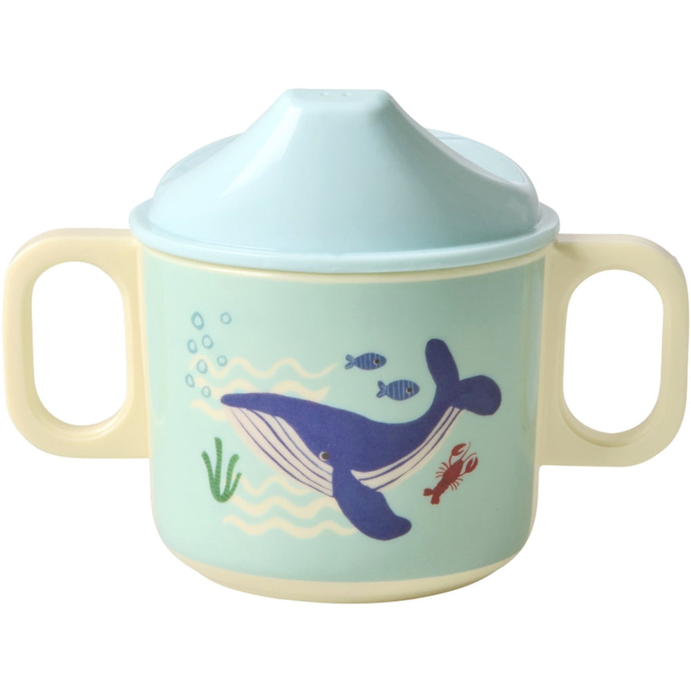 Køb Rice Blue Ocean Print Melamine 2 Håndtag Baby Kop Med Låg 250 Ml