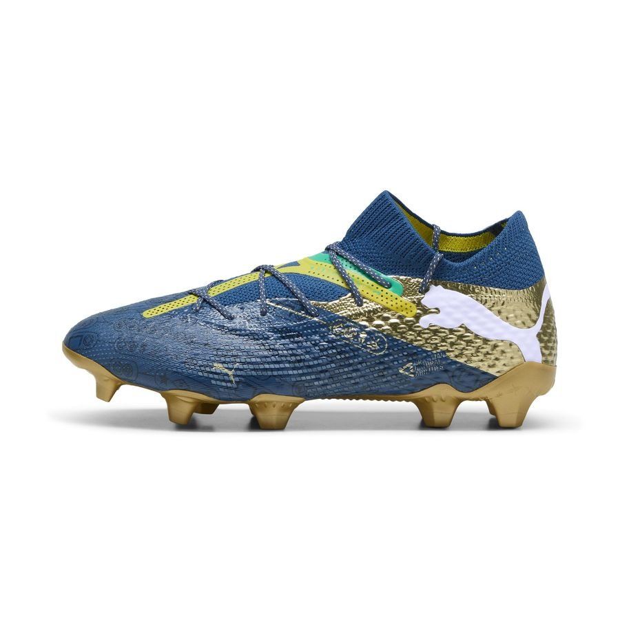 PUMA Future 7 Ultimate FG/AG NJR BNA - Sailing Blue/Marine Blue/Jaune/Grassy Green/Doré ÉDITION LIMITÉE