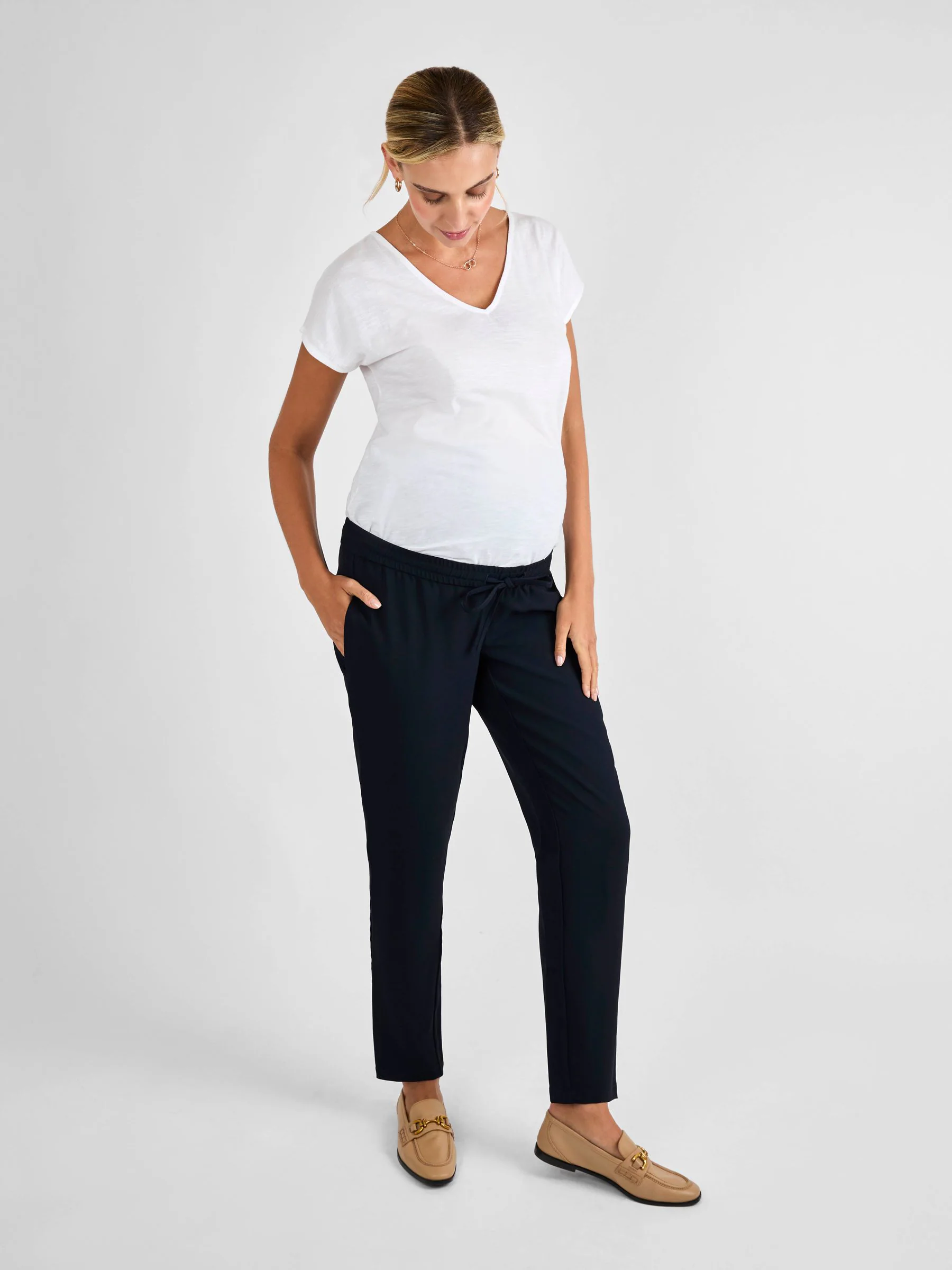 Marineblauw - JoJo Maman Bébé Zwangerschapsbroek met toelopende pijpen