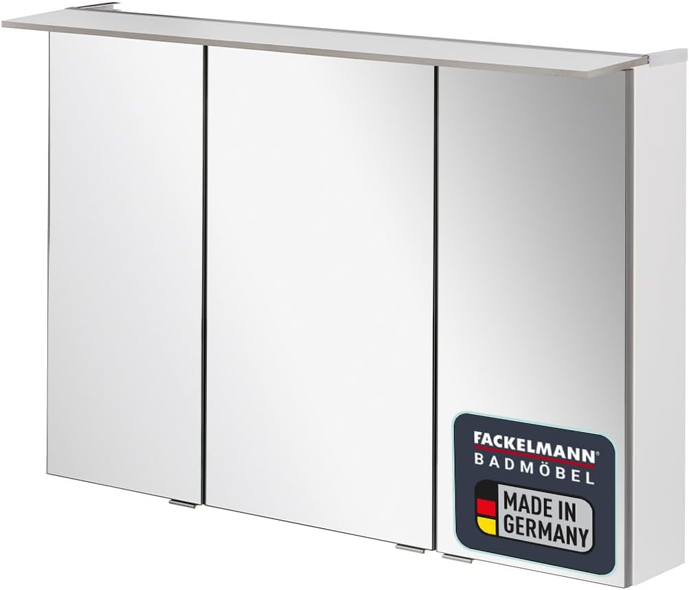 FACKELMANN B.PERFEKT LED Spiegelschrank 100 cm, Weiß Hochglanz, Energieeffiziente Beleuchtung, Maße: 100x69x15 cm, Made in Germany