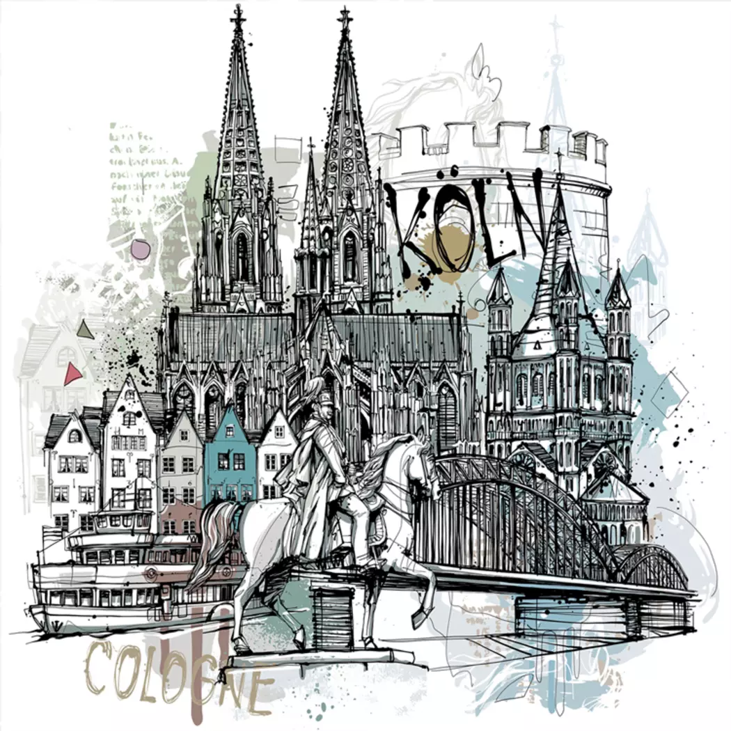 Glasbild 30 x 30 cm Cologne collage