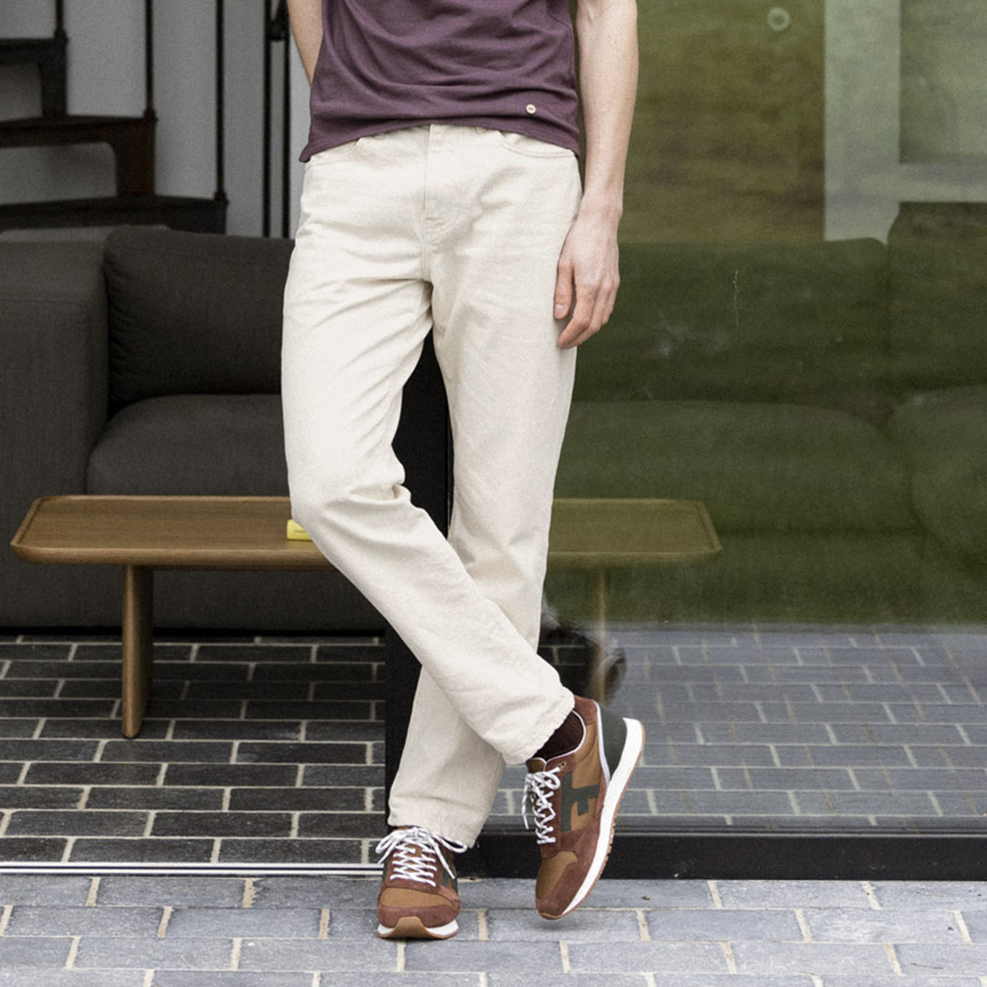 Jean écru coupe fuselée végan en coton et coton recyclé - modèle Tapered denim