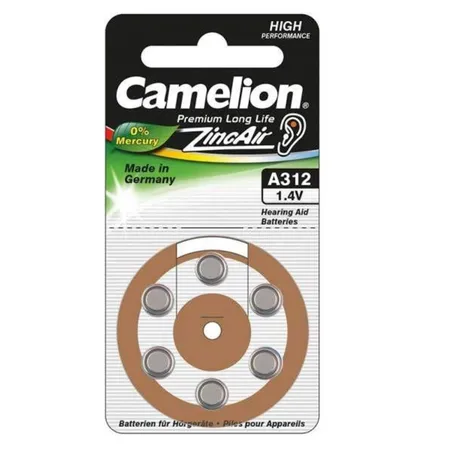 Camelion Zink Luft Knopfzellen A312 / ZL 312 / 1,4 Volt, 6 Stück