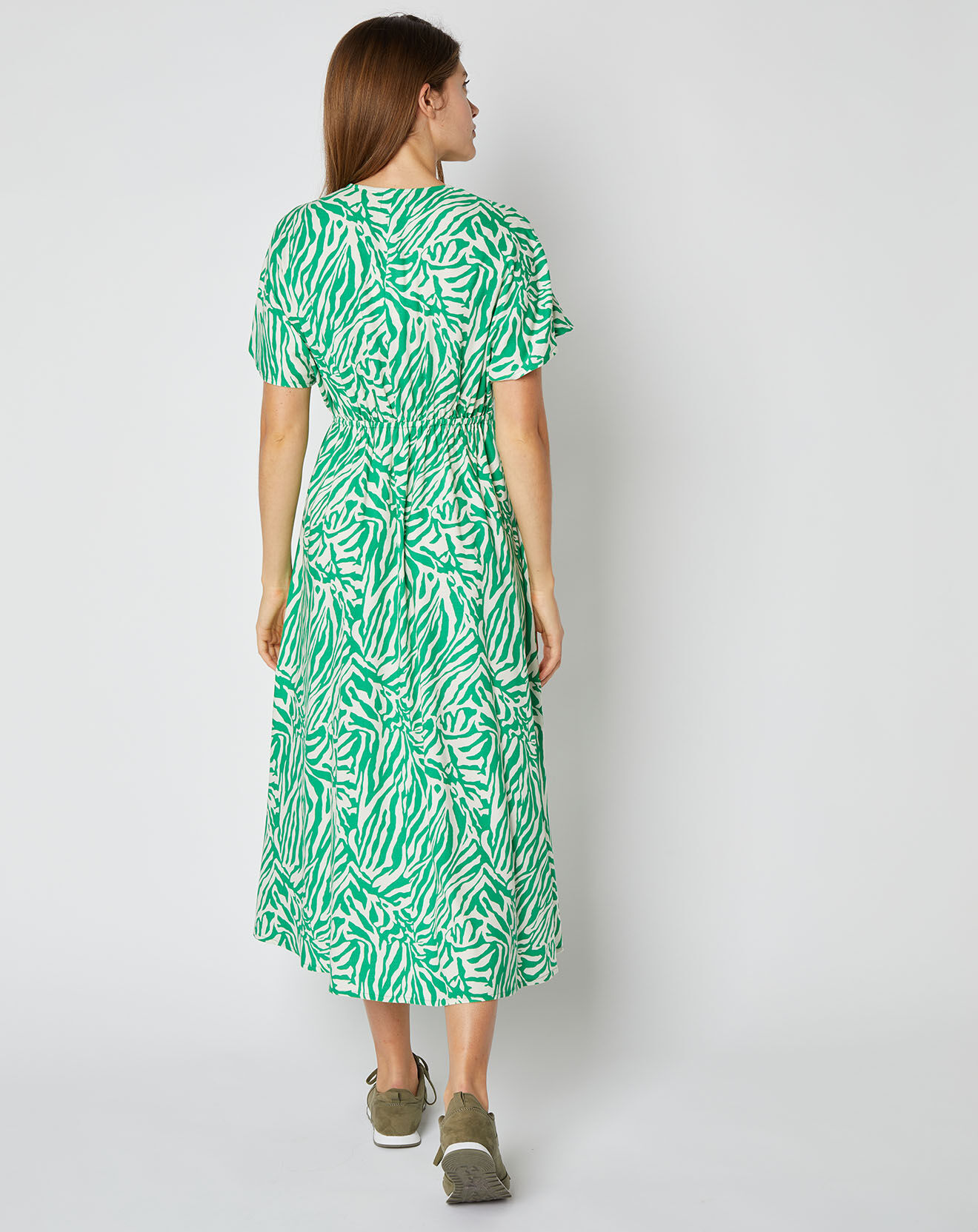 An'ge Robe mi-longue Camille cache-cœur vert/blanc