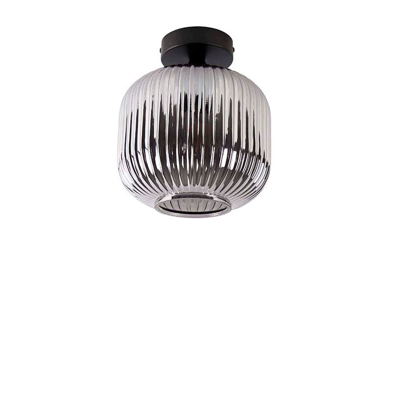 Art deco plafondlamp zwart met smoke glas - Karel