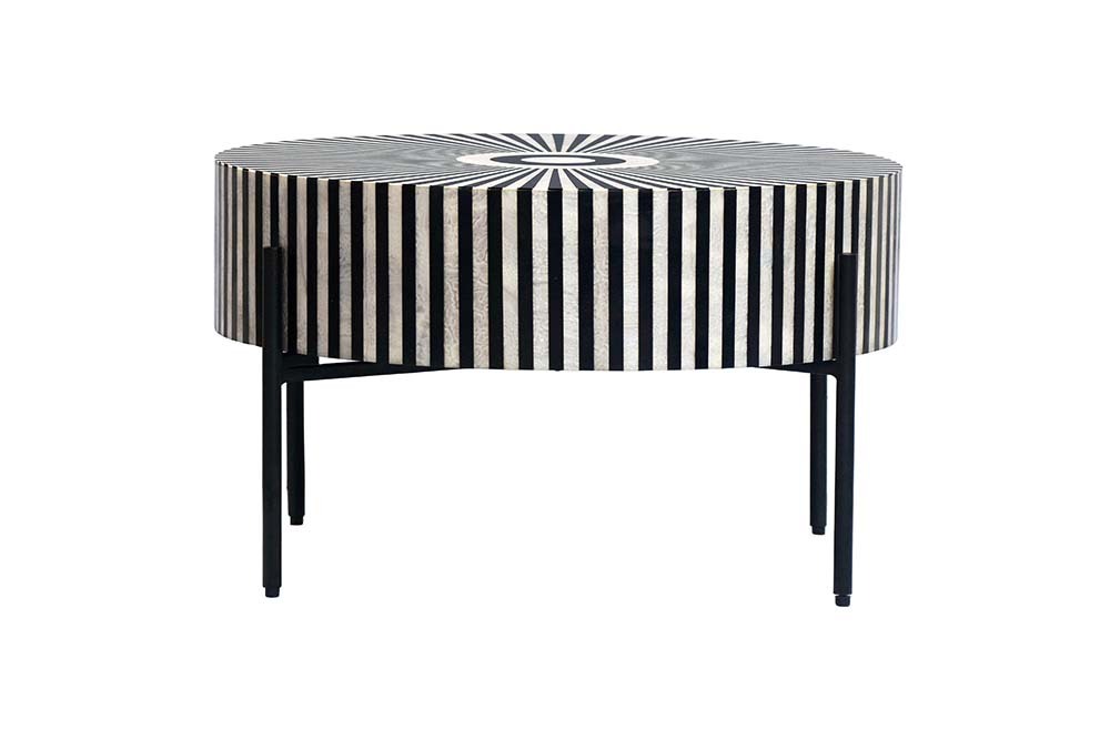Bone Inlay Couchtisch HARMONY NATURE 65cm schwarz weiß Intarsien Kunsthandwerk