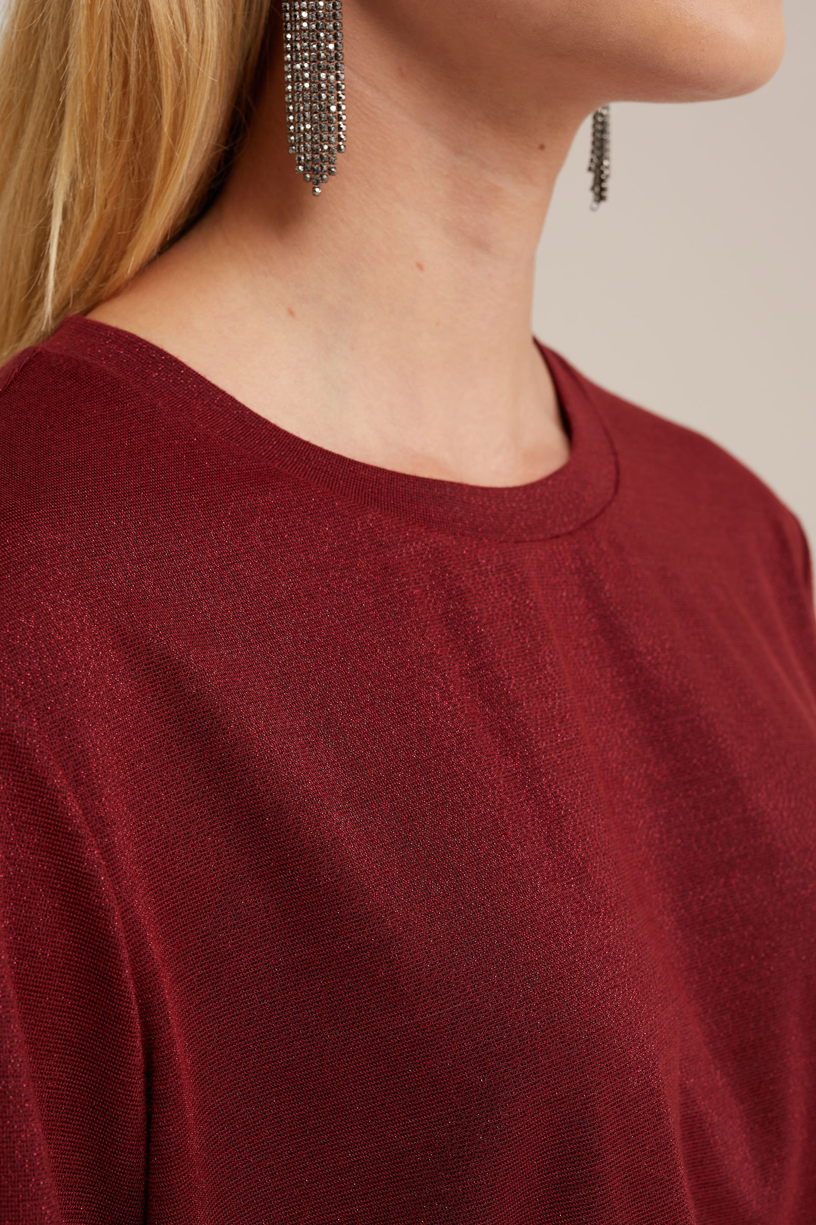 T-shirt met glittergaren WE Fashion Bordeauxrood