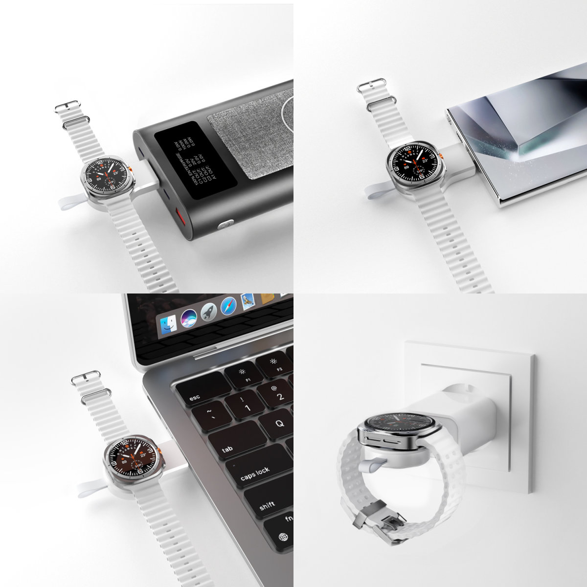 (25W) 3in1 Qi2 Trident MagSafe Wireless Charger für Samsung Galaxy Watch inkl. (35W) Netzteil   USB C Kabel (4S541368) - Weiss