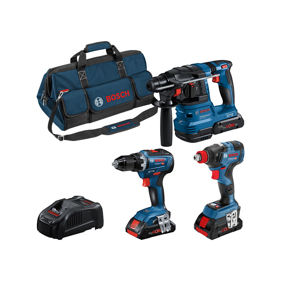 Bosch 4 Tool 18V Profi Set GSR + GDX+ GBH + GST