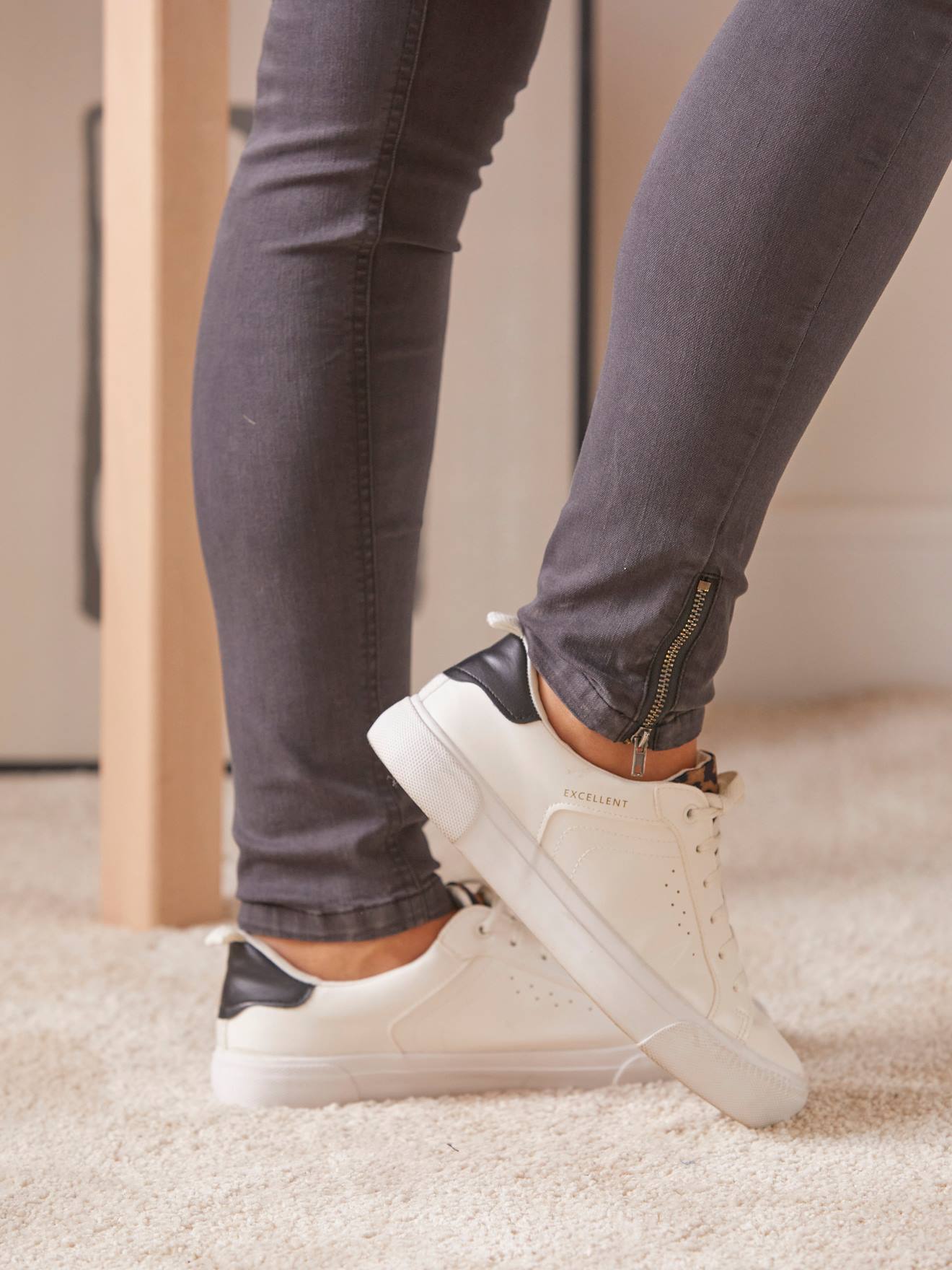 Calça jeans de gestante slim fit, 76 cm de entrepernas, cinza escuro liso