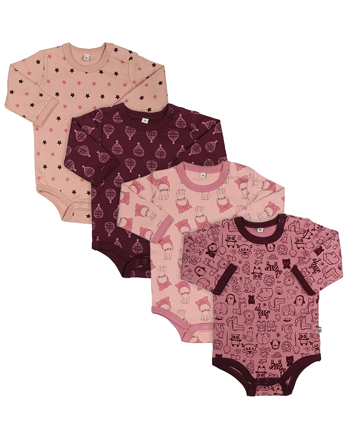 Langarm-Bodies MUSTER MIX 4-er Pack in altrosa/lila